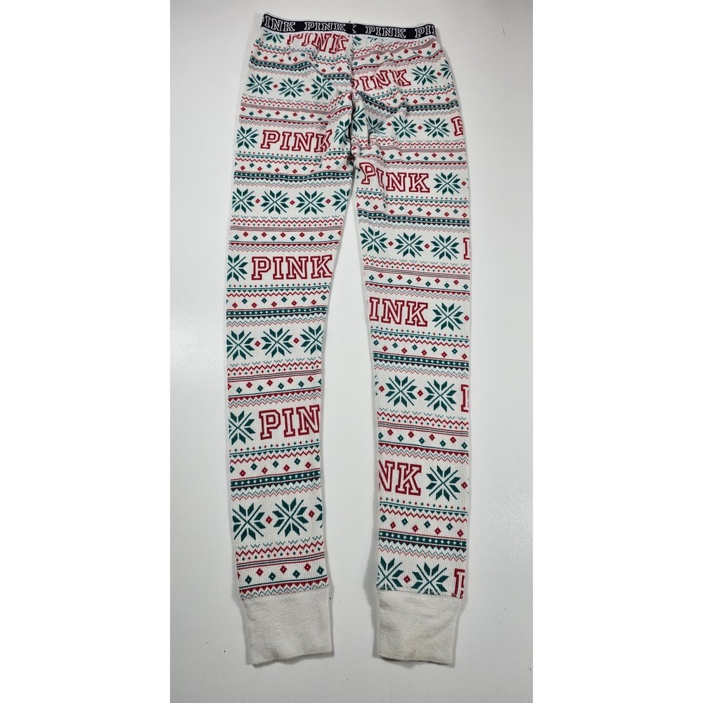 I Only Sleep In Pink thermals Christmas themed pajama pants XS V secret ^